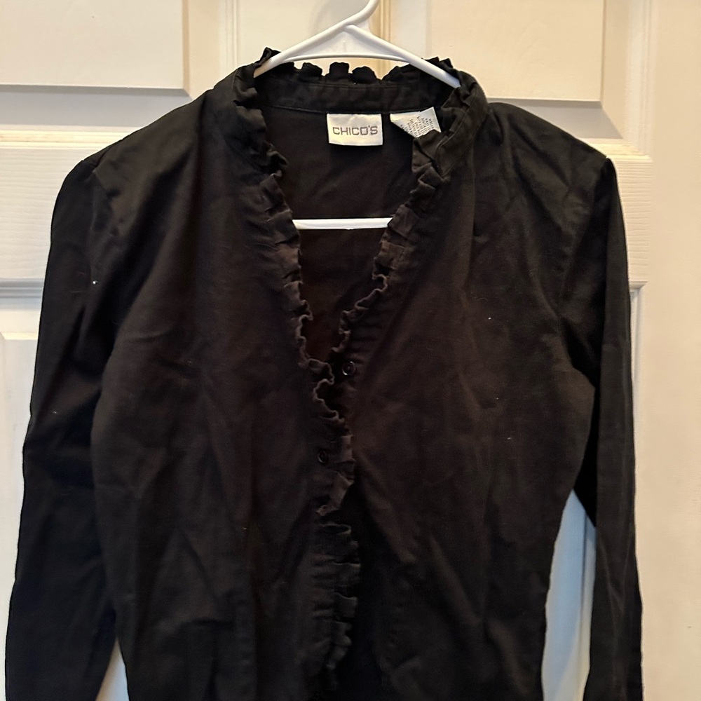 Chico's Black Ruffled Blouse - Picture 2 of 9